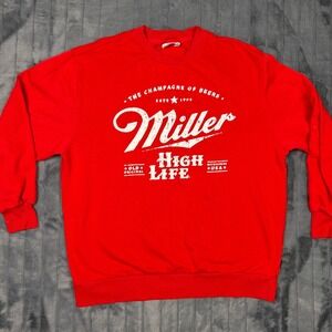 Miller High Life Sweatshirt Mens XL Red Beer Graphic Crewneck Champagne of Beers